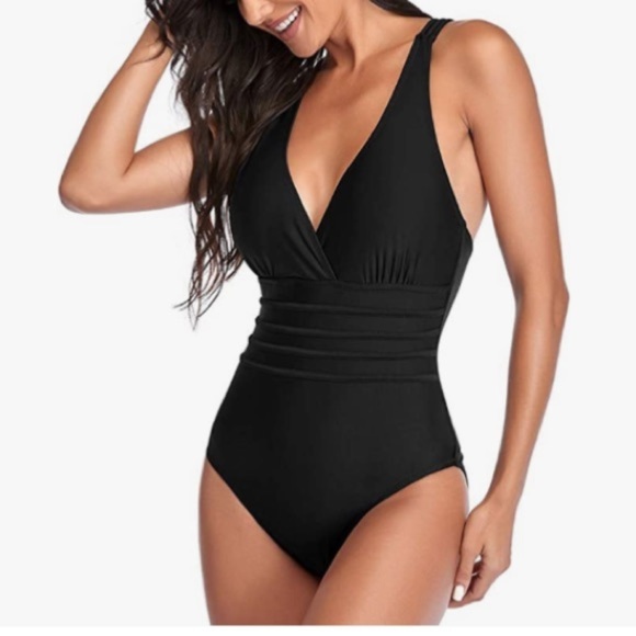 Summermae NWT one piece swimsuit V neck tummy control cross strappy back - Picture 1 of 16